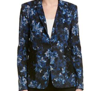 Tahari Blue Floral Blazer Lace Trim